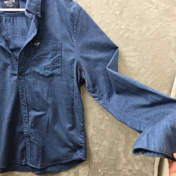 Hollister Epic Flex Stretch Button-Up Shirt Men’s XL Long Sleeve Blue - Picture 4 of 12
